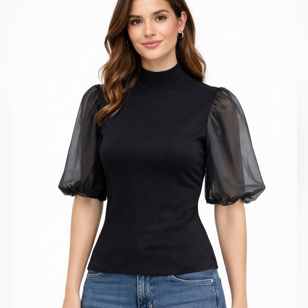 Marie Saint Pierre bubble sleeve black top size S